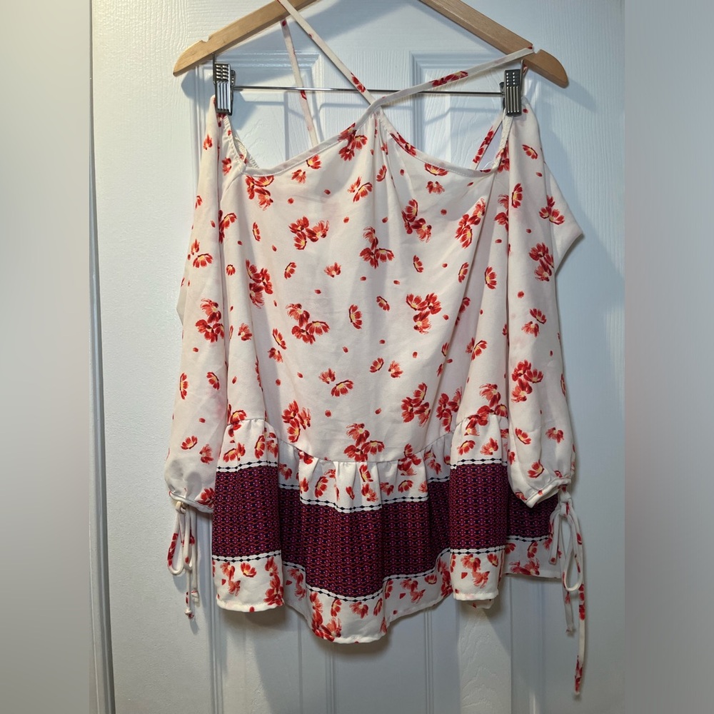 Off the shoulder Orange and Red Floral Blouse